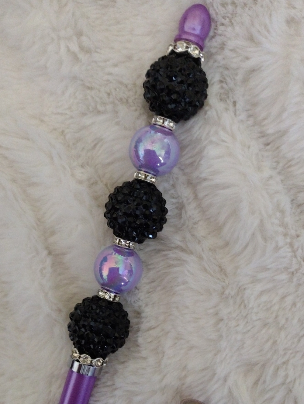 Tall Purple & Black Stylus/Pen Beaded with Iridescent Accents - Picture 2 of 3